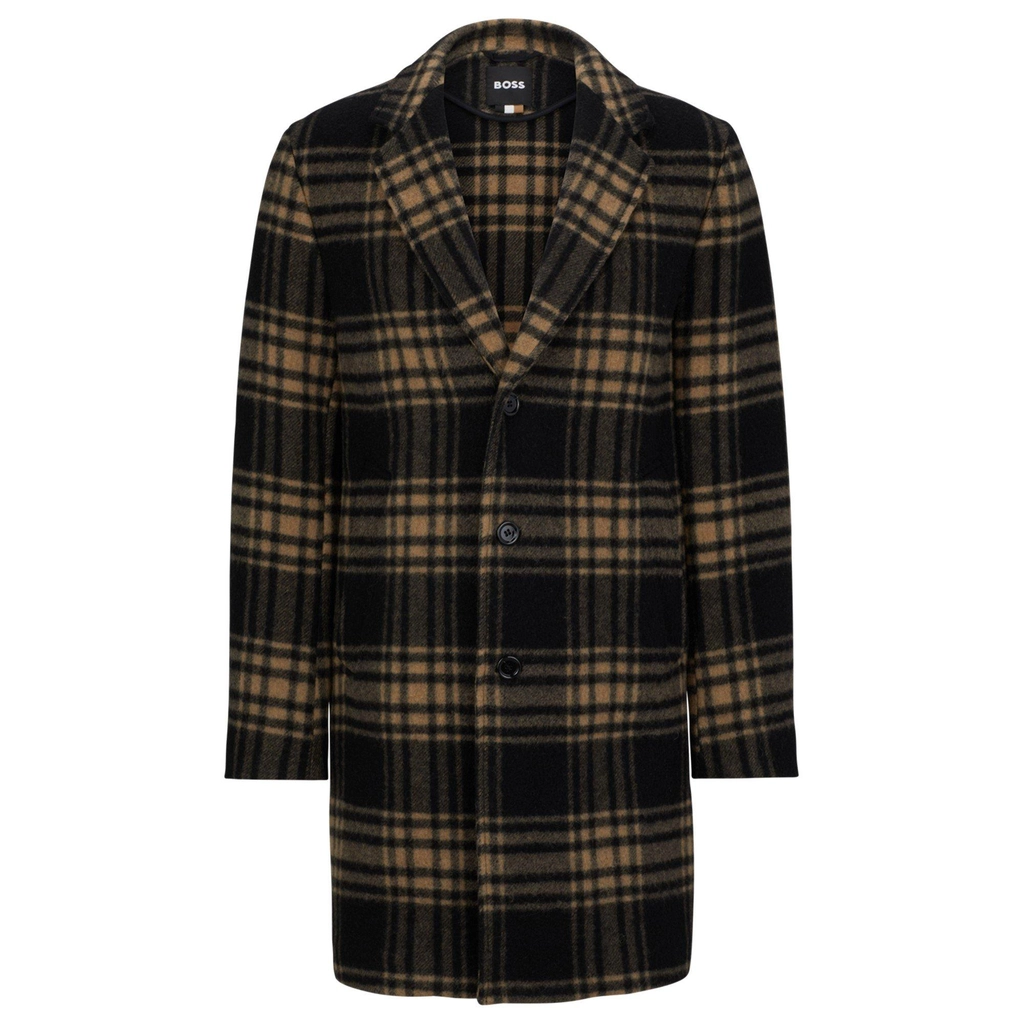 Hugo Boss Relaxed Checked Coat - Med Beige 260